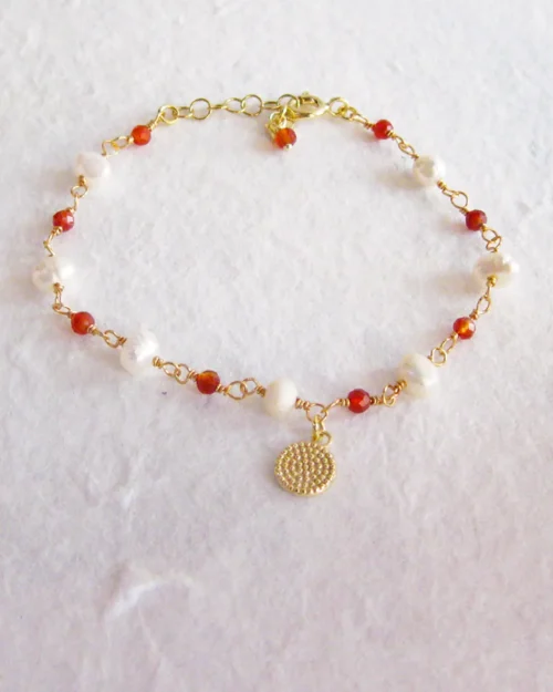 Bracciale Noel in Argento 925 con Perle di acqua dolce e pietre di Corniola