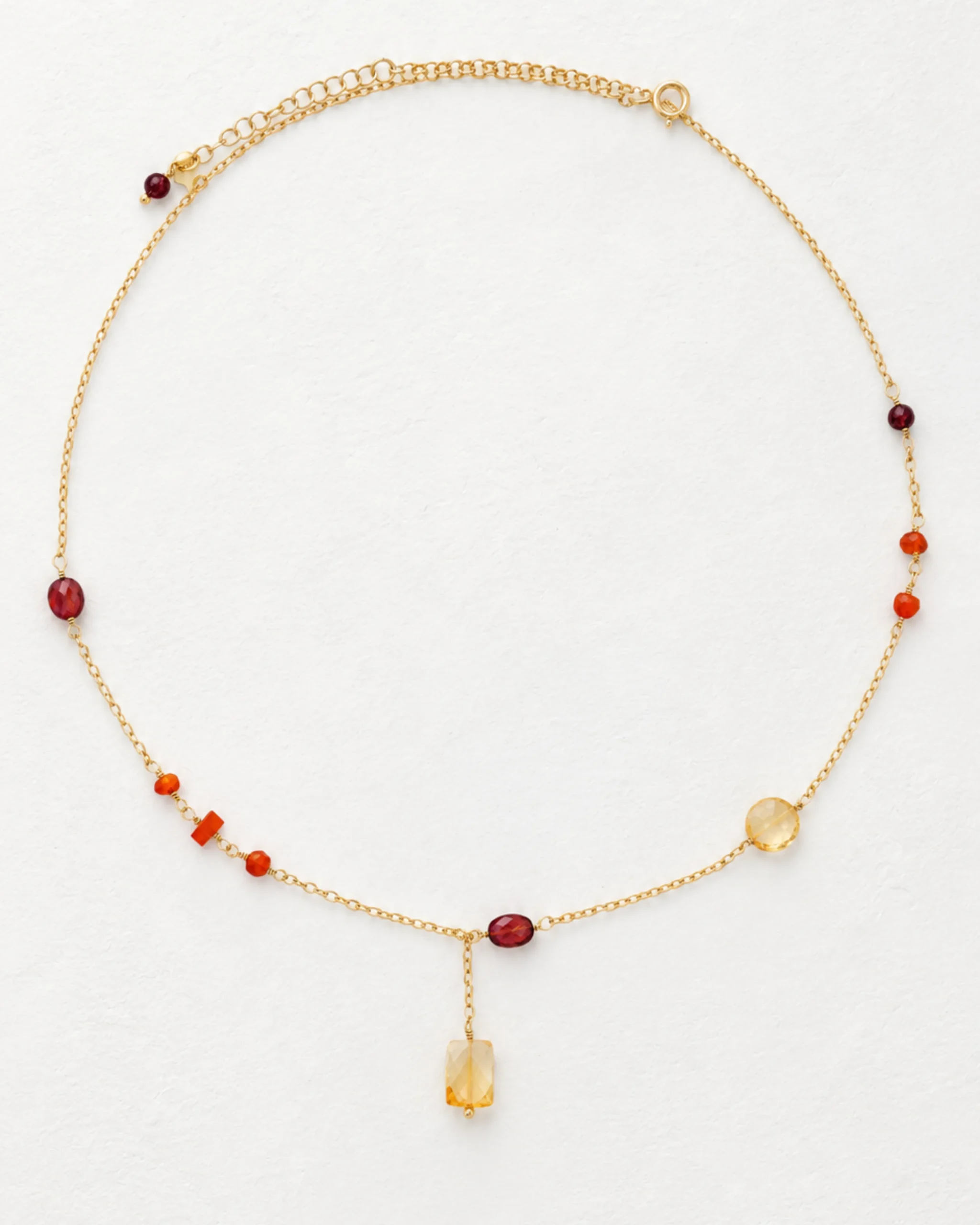 Collana asimmetrica foliage con granato, corniola e quarzo citrino