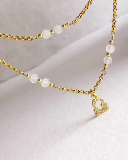 Collana della Bilancia con pietre naturali di Quarzo rosa