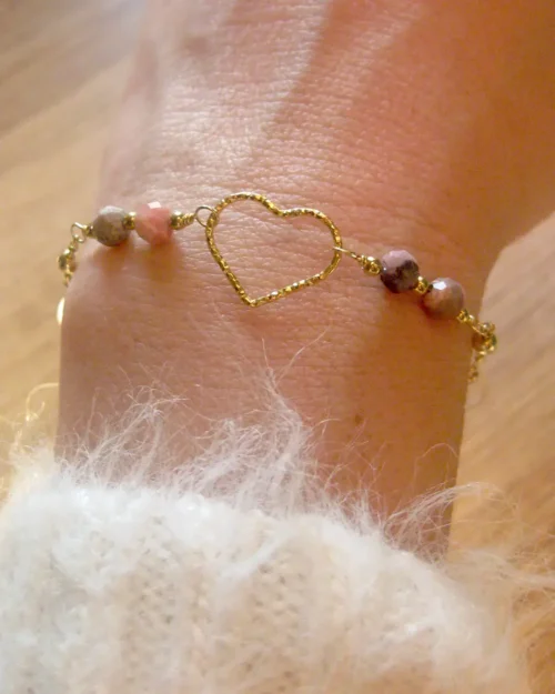 Bracciale Essenza d'Amore in Argento 925 con pietre naturali di Quarzo rosa, Rodonite e Tormalina rosa