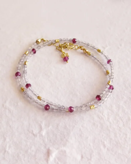 Bracciale Nebula in Argento 925 con pietre di Granato e Labradorite