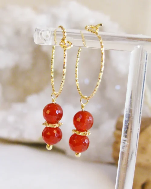 Orecchini diamantati in Argento 925 con pietre naturali di Corniola