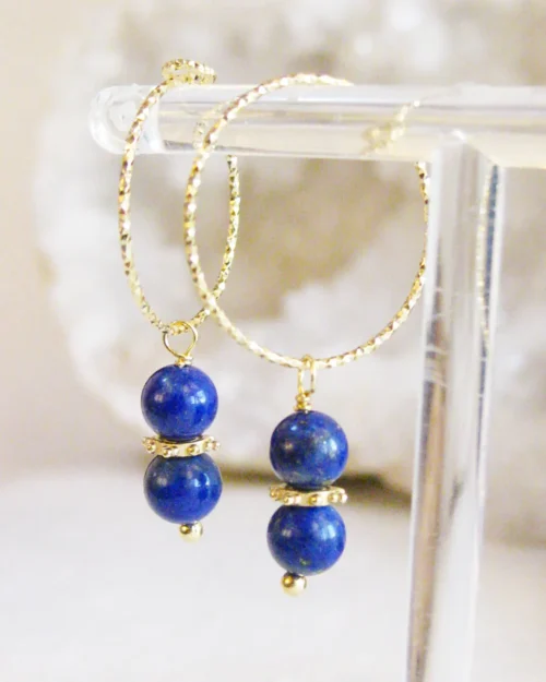 Orecchini diamantati in Argento 925 con pietre naturali di Lapislazzuli
