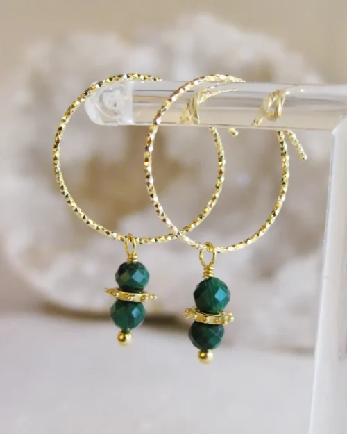 Orecchini diamantati in Argento 925 con pietre naturali di Malachite