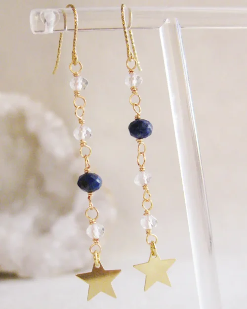 Orecchini stellina in Argento 925 con pietre naturali di Lapislazzuli e Quarzo Ialino