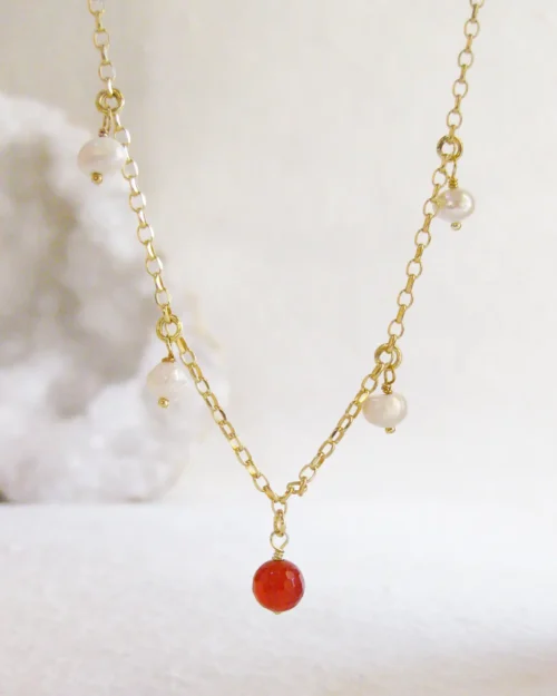 Collana Noel in Argento 925 con Perle di acqua dolce e Corniola