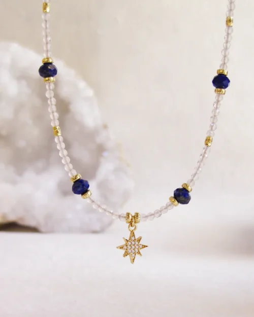 Collana Stella del Nord in Argento 925 con pietre di Lapislazzuli e Quarzo ialino