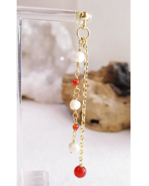 Orecchini Noel in Argento 925 con Perle di acqua dolce e pietre di Corniola