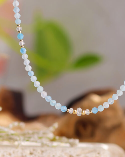 Girocollo Augeo in Argento 925 con pietre naturali di Acquamarina e Quarzo ialino | Variante simmetrica