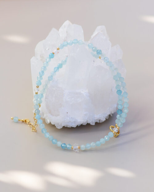 Girocollo Augeo in Argento 925 con pietre naturali di Acquamarina e Quarzo ialino | Variante asimmetrica