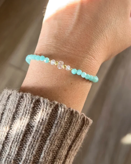 Bracciale Augeo in Argento 925 con pietre naturali di Amazzonite e Quarzo ialino