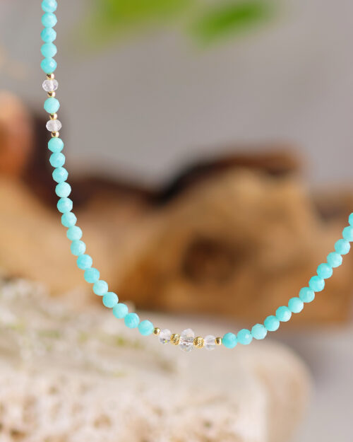 Girocollo Augeo in Argento 925 con pietre naturali di Amazzonite e Quarzo ialino | Variante simmetrica