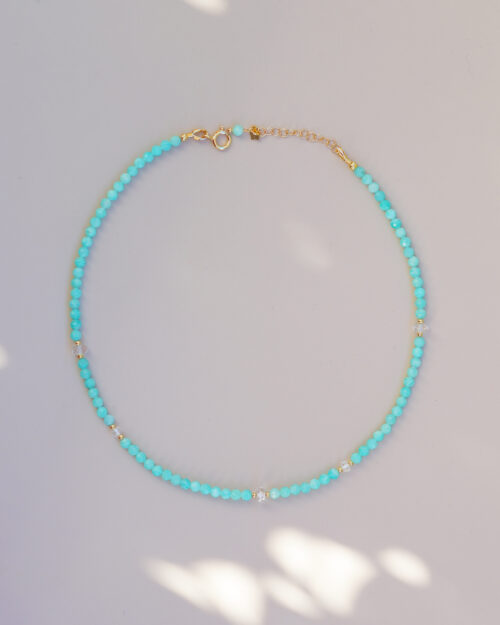 Girocollo Augeo in Argento 925 con pietre naturali di Amazzonite e Quarzo ialino | Variante asimmetrica