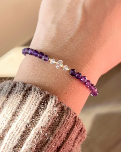Bracciale Augeo in Argento 925 con pietre naturali di Ametista e Quarzo ialino