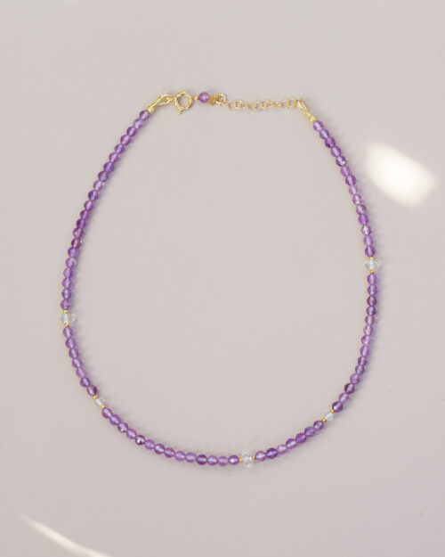 Girocollo Augeo in Argento 925 con pietre naturali di Ametista e Quarzo ialino | Variante asimmetrica