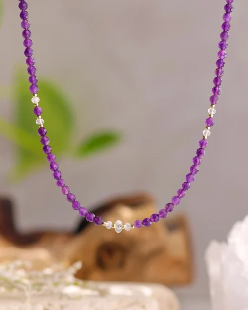 Girocollo Augeo in Argento 925 con pietre naturali di Ametista e Quarzo ialino | Variante simmetrica