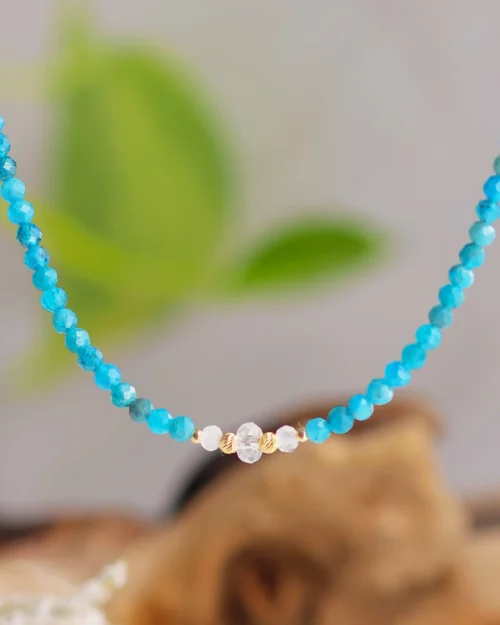 Bracciale Augeo in Argento 925 con pietre naturali di Apatite blu e Quarzo ialino