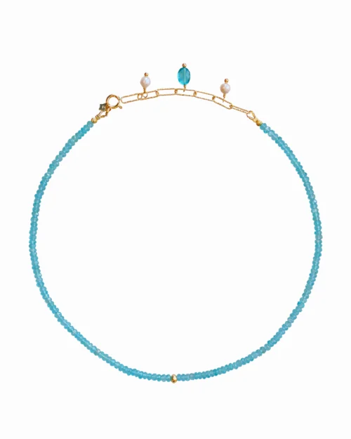 Girocollo in argento 925 con rondelle di Apatite blu e perle di fiume | Infinity look