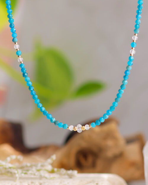 Girocollo Augeo in Argento 925 con pietre naturali di Apatite blu e Quarzo ialino | Variante simmetrica