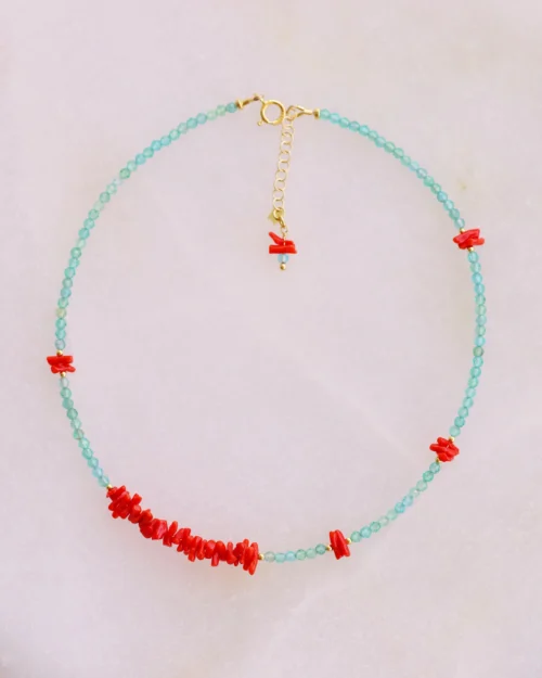 Girocollo aMare in Argento 925 con Corallo Italiano e pietre naturali di Apatite acqua