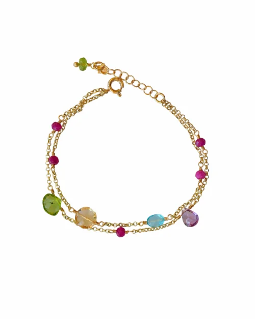 Bracciale multi gemma in argento 925 con Apatite, Quarzo Citrino, Peridoto, Ametista e Rubino.