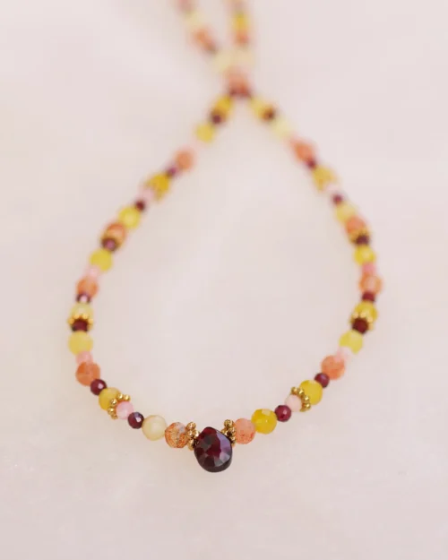 Girocollo Ethnic Luce con pietre naturali di Granato, Opale giallo, Opale rosa e Pietra del Sole