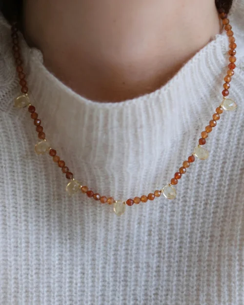 Collana girocollo con granato arancione e quarzo citrino