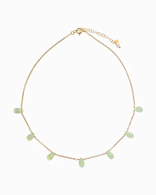 Collana girocollo in argento 925 con gocce di Prehnite