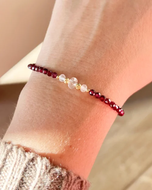 Bracciale Augeo in Argento 925 con pietre naturali di Granato e Quarzo ialino