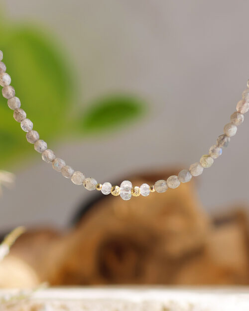 Bracciale Augeo in Argento 925 con pietre naturali di Labradorite e Quarzo ialino