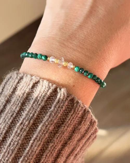 Bracciale Augeo in Argento 925 con pietre naturali di Malachite e Quarzo ialino