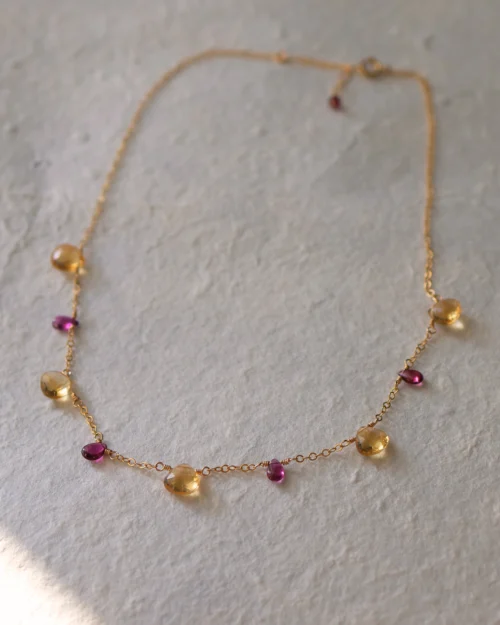 Collana girocollo Mini drop con Granato rodolite e Quarzo citrino
