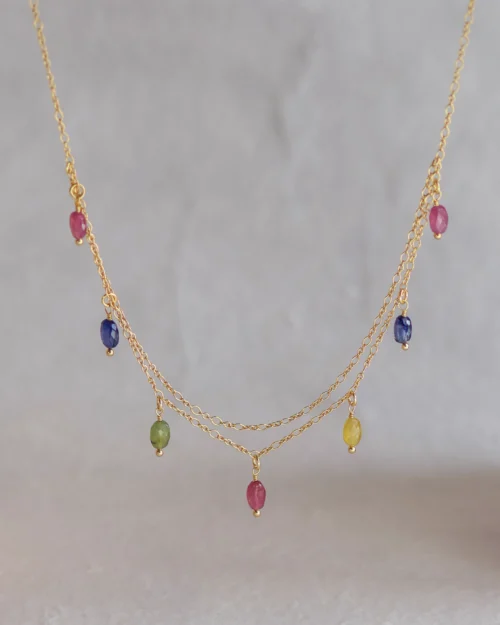 Collana girocollo in argento 925 con gemme di Zaffiro multicolor