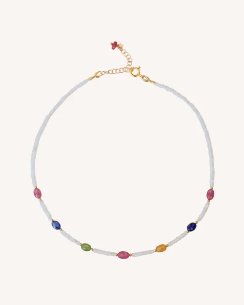 collana con zaffiro multicolor e pietra di luna bianca