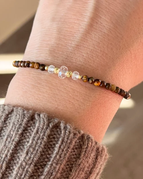 Bracciale Augeo in Argento 925 con pietre naturali di Occhio di tigre e Quarzo ialino