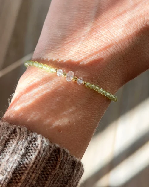 Bracciale Augeo in Argento 925 con pietre naturali di Peridoto e Quarzo ialino