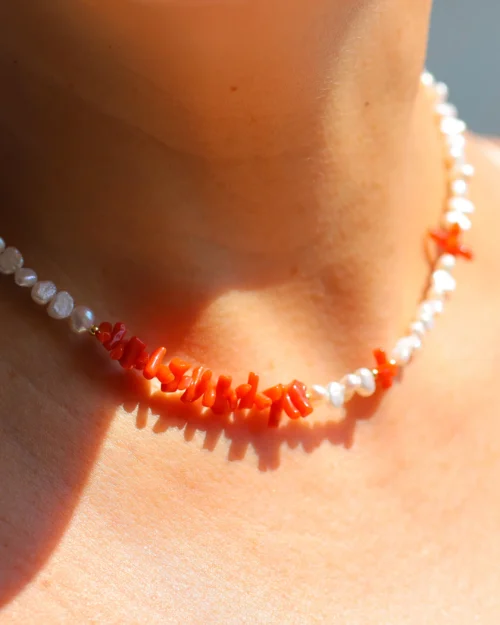 Girocollo perle barocche e corallo italiano