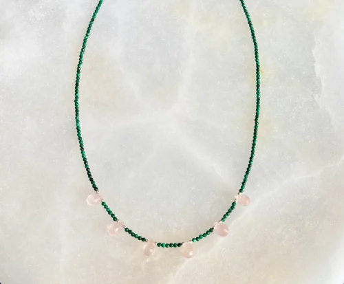 Collana personalizzata con Malachite e Quarzo rosa