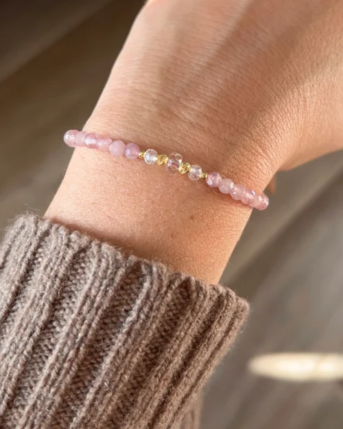 Bracciale Augeo in Argento 925 con pietre naturali di Quarzo rosa e Quarzo ialino