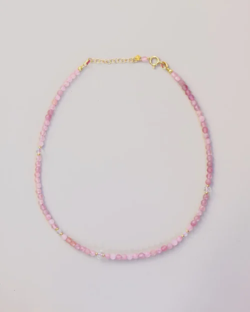 Girocollo Augeo in Argento 925 con pietre naturali di Quarzo rosa e Quarzo ialino | Variante asimmetrica