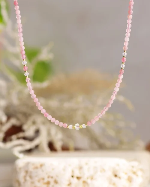Girocollo Augeo in Argento 925 con pietre naturali di Quarzo rosa e Quarzo ialino | Variante simmetrica