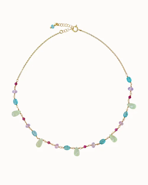 Girocollo rosario Le Printemps in argento 925 con Ametista, Apatite, Prehnite e Rubino