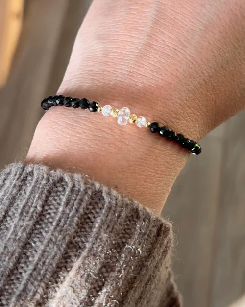 Bracciale Augeo in Argento 925 con pietre naturali di Spinello nero e Quarzo ialino