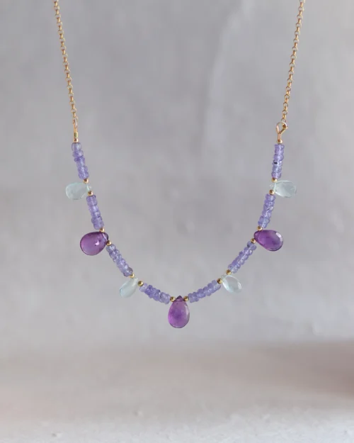 Collana girocollo in argento 925 con Acquamarina, Tanzanite e Ametista