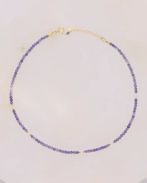 Girocollo Augeo in Argento 925 con pietre naturali di Tanzanite e Quarzo ialino | Variante asimmetrica