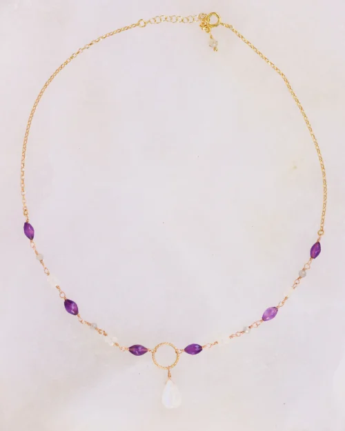 Collana Un viaggio dentro di te in Argento 925 con pietre di Ametista, Labradorite e goccia di Labradorite bianca